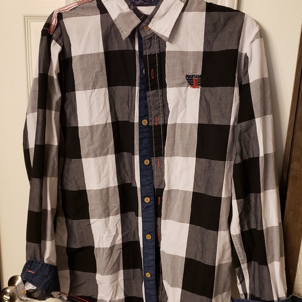 XL Fredd Marshall mens plaid button dress shirt
